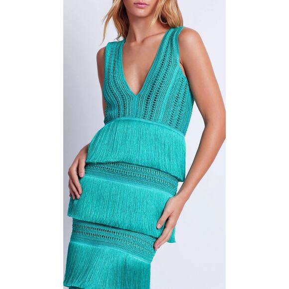 PatBO PLUNGING FRINGE MIDI DRESS Size 2 - Picture 4 of 13